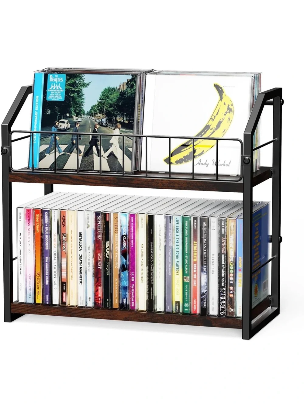 Black and Brown 2-Tier Media Storage Rack - Home Storage & Organization